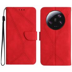 Custodia per telefono in pelle goffrata con cuciture ultra per Xiaomi 14 (rossa)