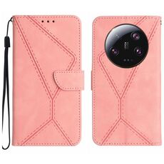 Custodia per telefono in pelle goffrata con cuciture Ultra per Xiaomi 14 (rosa)