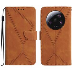 Per la custodia del telefono in pelle goffrata con cuciture Ultra Xiaomi 14 (marrone)
