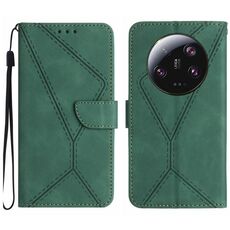Custodia per telefono in pelle goffrata con cuciture ultra per Xiaomi 14 (verde)