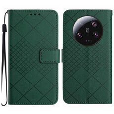 Custodia per telefono in pelle con struttura a griglia ultra rombica per Xiaomi 14 (verde)