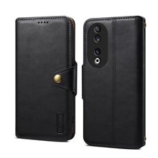 Custodia per telefono in pelle stile portafoglio con texture in pelle di vacchetta per Honor 90 Denior (nera)