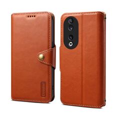 Custodia per telefono in pelle stile portafoglio con texture in vacchetta per Honor 90 Denior (marrone)