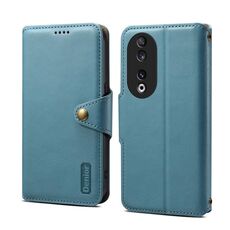Custodia per telefono in pelle stile portafoglio con texture in vacchetta per Honor 90 Denior (blu)