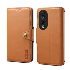 Custodia per telefono in pelle stile portafoglio con texture in pelle di vacchetta per Honor 90 Denior (cachi)