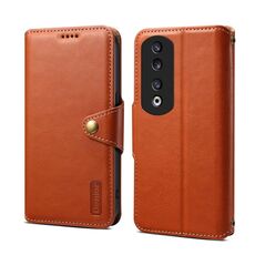 Custodia per telefono in pelle stile portafoglio con texture in pelle di vacchetta Denior per Honor 90 Pro (marrone)
