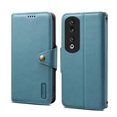 Custodia per telefono in pelle stile portafoglio con texture in pelle di vacchetta Denior per Honor 90 Pro (blu)