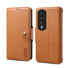 Custodia per telefono in pelle stile portafoglio con texture in pelle di vacchetta Denior per Honor 90 Pro (cachi)