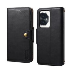 Custodia per telefono in pelle stile portafoglio con texture in vacchetta per Honor 100 Denior (nera)