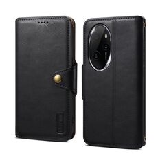 Custodia per telefono in pelle stile portafoglio con texture in pelle di vacchetta Denior per Honor 100 Pro (nera)