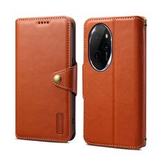 Custodia per telefono in pelle stile portafoglio con texture in pelle di vacchetta Denior per Honor 100 Pro (marrone)