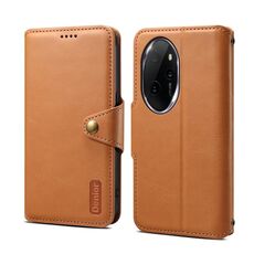 Custodia per telefono in pelle stile portafoglio con texture in pelle di vacchetta Denior per Honor 100 Pro (cachi)