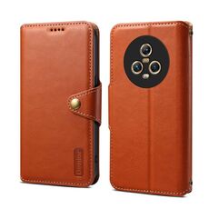 Custodia per telefono in pelle stile portafoglio Honor Magic5 Denior in pelle di vacchetta (marrone)