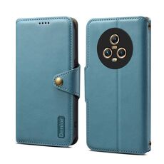 Custodia per telefono in pelle stile portafoglio Honor Magic5 Denior in pelle di vacchetta (blu)