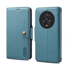 Custodia per telefono in pelle stile portafoglio con texture in pelle di vacchetta Denior per Honor Magic5 Pro (blu)