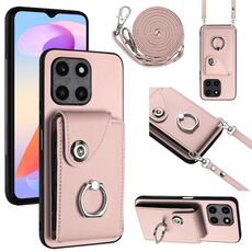 Custodia per telefono con supporto per anello per borsa per organo per Honor X6a con cordino lungo (rosa)