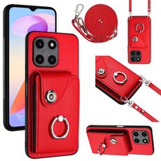 Custodia per telefono con supporto per anello per borsa per organo per Honor X6a con cordino lungo (rosso)