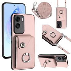 Per Honor X50i / 90 Lite Custodia per telefono con supporto ad anello per porta tessere con cordino lungo (rosa)