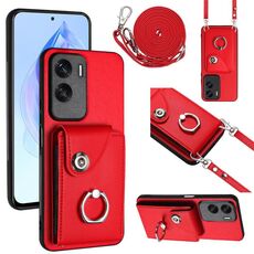 Per Honor X50i / 90 Lite Custodia per cellulare con supporto per anello per carte d'organo con cordino lungo (rosso)