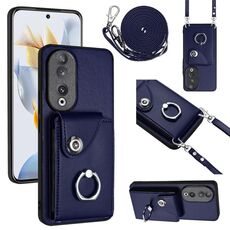Custodia per cellulare con supporto per anello per borsa per organo Honor 90 con cordino lungo (blu)