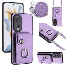 Custodia per telefono con supporto per anello per borsa per organo per Honor 90 con cordino lungo (viola)