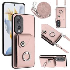 Custodia per telefono con supporto per anello per borsa per organo per Honor 90 con cordino lungo (rosa)