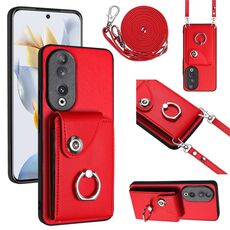 Custodia per telefono con supporto per anello per borsa per organo per Honor 90 con cordino lungo (rosso)