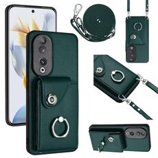 Custodia per telefono con supporto per anello per borsa per organo Honor 90 con cordino lungo (verde)