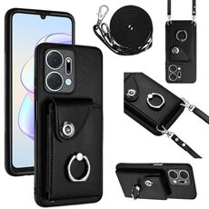 Per Honor X7a / Play7T Custodia per cellulare con porta carte per organo con cordino lungo (nero)