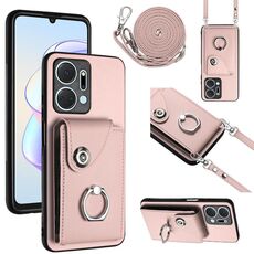 Per Honor X7a / Play7T Custodia per cellulare con porta carte per organo con cordino lungo (rosa)