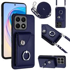 Custodia per telefono con supporto per anello per borsa per organo per Honor X8a con cordino lungo (blu)