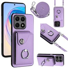 Custodia per telefono con supporto per anello per borsa per organo per Honor X8a con cordino lungo (viola)