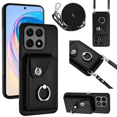 Custodia per telefono con supporto per anello per borsa per organo per Honor X8a con cordino lungo (nero)