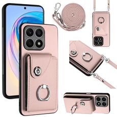 Custodia per telefono con supporto per anello per borsa per organo per Honor X8a con cordino lungo (rosa)