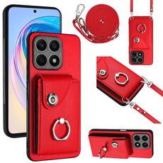 Custodia per telefono con supporto per anello per borsa per organo Honor X8a con cordino lungo (rosso)