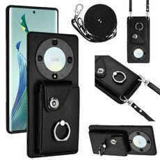 Per Honor X9a / Magic5 Lite Custodia per cellulare con porta carte per organo con cordino lungo (nero)