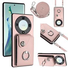 Per Honor X9a / Magic5 Lite Custodia per cellulare con porta carte per organo con cordino lungo (rosa)