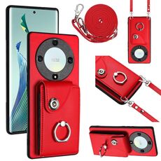 Per Honor X9a / Magic5 Lite Custodia per cellulare con porta carte per organo con cordino lungo (Rosso)