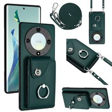 Per Honor X9a / Magic5 Lite Custodia per cellulare con porta carte per organo con cordino lungo (verde)