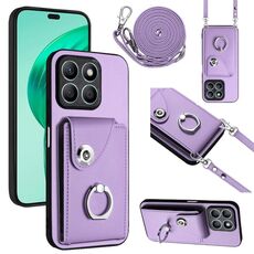 Per Honor X8b 4G Custodia per telefono con porta carte per organo con cordino lungo (viola)