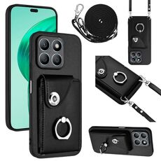 Per Honor X8b 4G Custodia per cellulare con porta carte per organo con cordino lungo (nero)