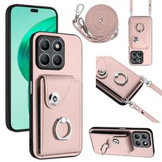 Per Honor X8b 4G Custodia per cellulare con supporto per anello per carte d'organo con cordino lungo (rosa)