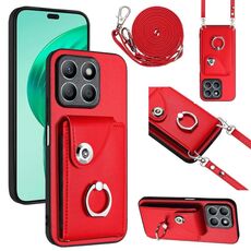 Per Honor X8b 4G Custodia per cellulare con supporto per anello per carte d'organo con cordino lungo (rosso)
