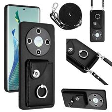 Per Honor X9b / Magic6 Lite Custodia per cellulare con porta carte per organo con cordino lungo (nero)