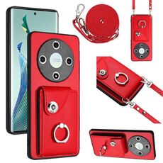 Per Honor X9b / Magic6 Lite Custodia per telefono con porta carte per organo con cordino lungo (Rosso)