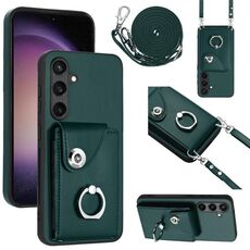 Per Samsung Galaxy S24 5G Custodia per telefono con supporto ad anello per porta carte di organo con cordino lungo (verde)