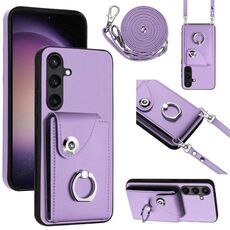 Per Samsung Galaxy S24 5G Custodia per telefono con supporto ad anello per porta tessere con cordino lungo (viola)