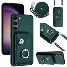 Per Samsung Galaxy S23+ 5G Custodia per telefono con supporto ad anello per porta carte d'organo con cordino lungo (verde)