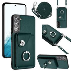 Per Samsung Galaxy S22 5G Custodia per telefono con supporto ad anello per porta tessere con cordino lungo (verde)
