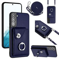 Per Samsung Galaxy S22 5G Custodia per cellulare con supporto per anello per carte d'organo con cordino lungo (blu)